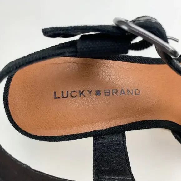 Lucky Brand Mytila Sandals Wedge Espadrille Black Fabric Strappy Women's 7 - Picture 6 of 12